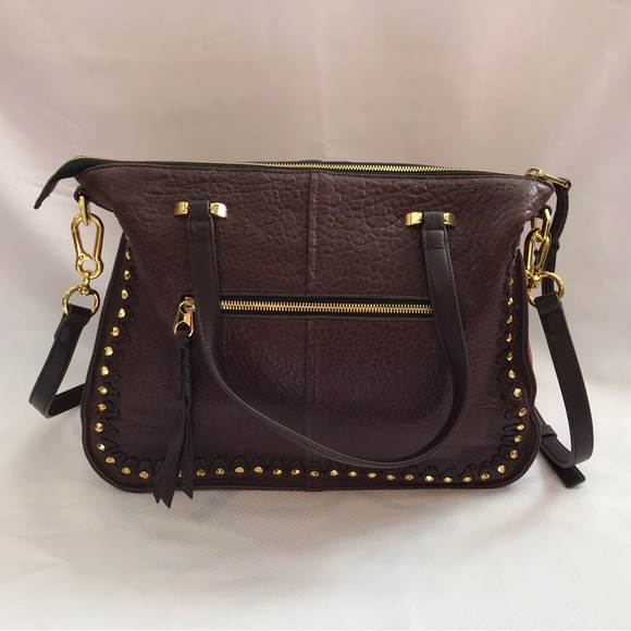 NWOT OR YANY Burgundy Large Leather Studded Satchel - Picture 2 of 12